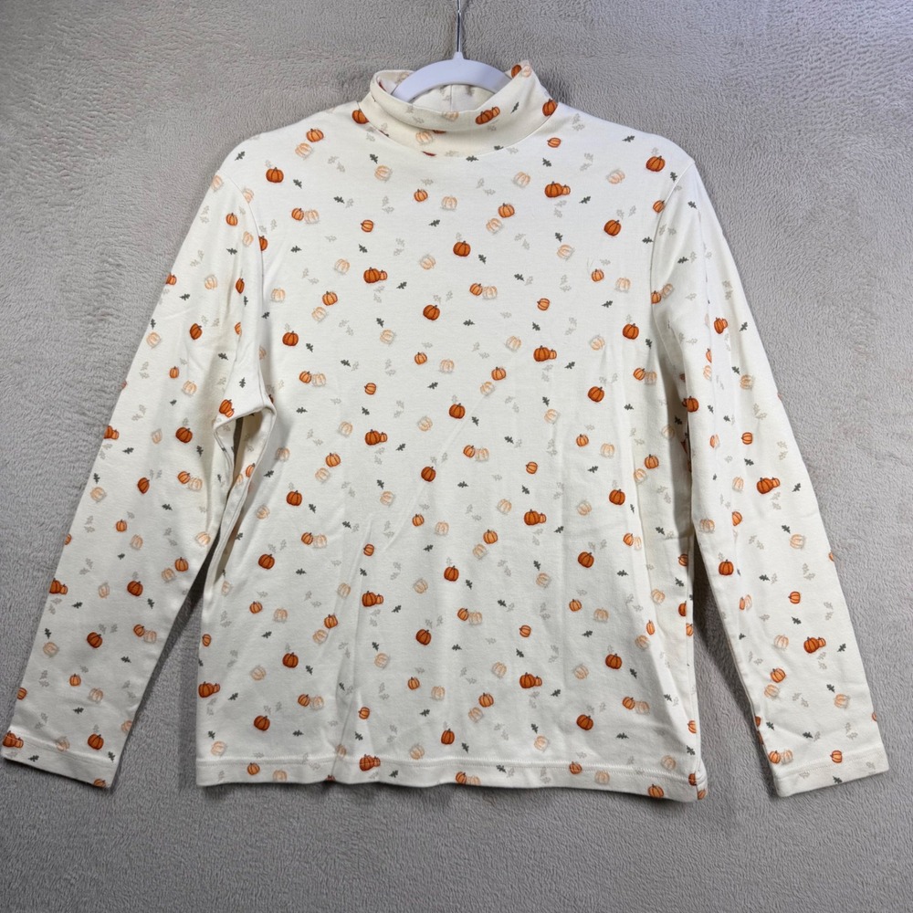 Croft & Barrow Mock Neck Top Women PM Cream Pumpkin Fall Harvest Halloween